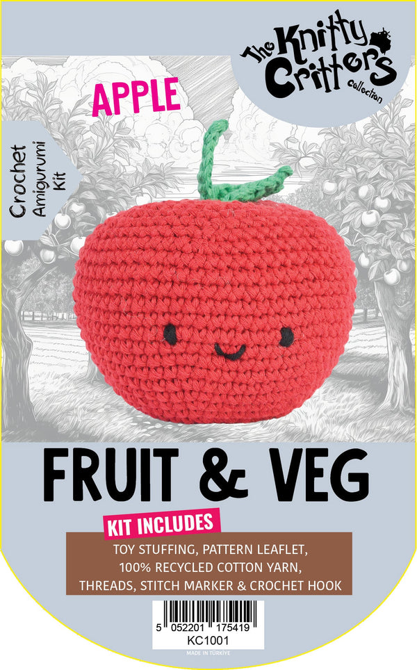 Knitty Critters - Pouch Pals I Apple | DIY Fruit Amigurumi Crochet Kit