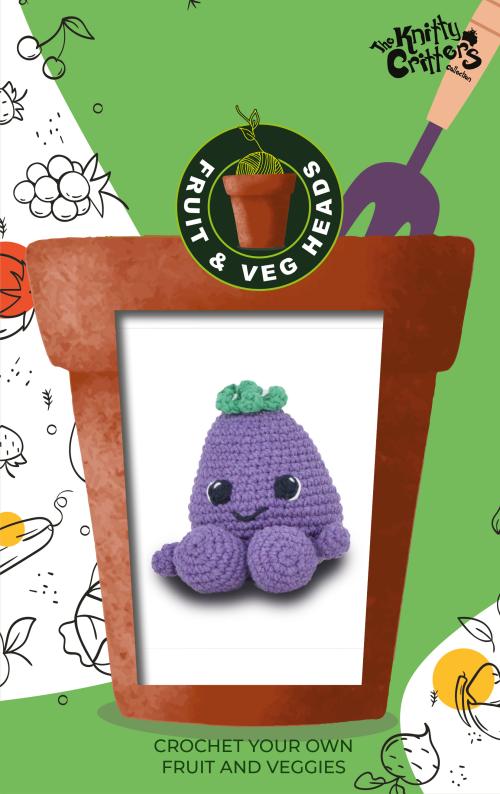 Knitty Critters - Fruit & Veg Heads Amigurumi Crochet Kit - Aubergine Parmigiana