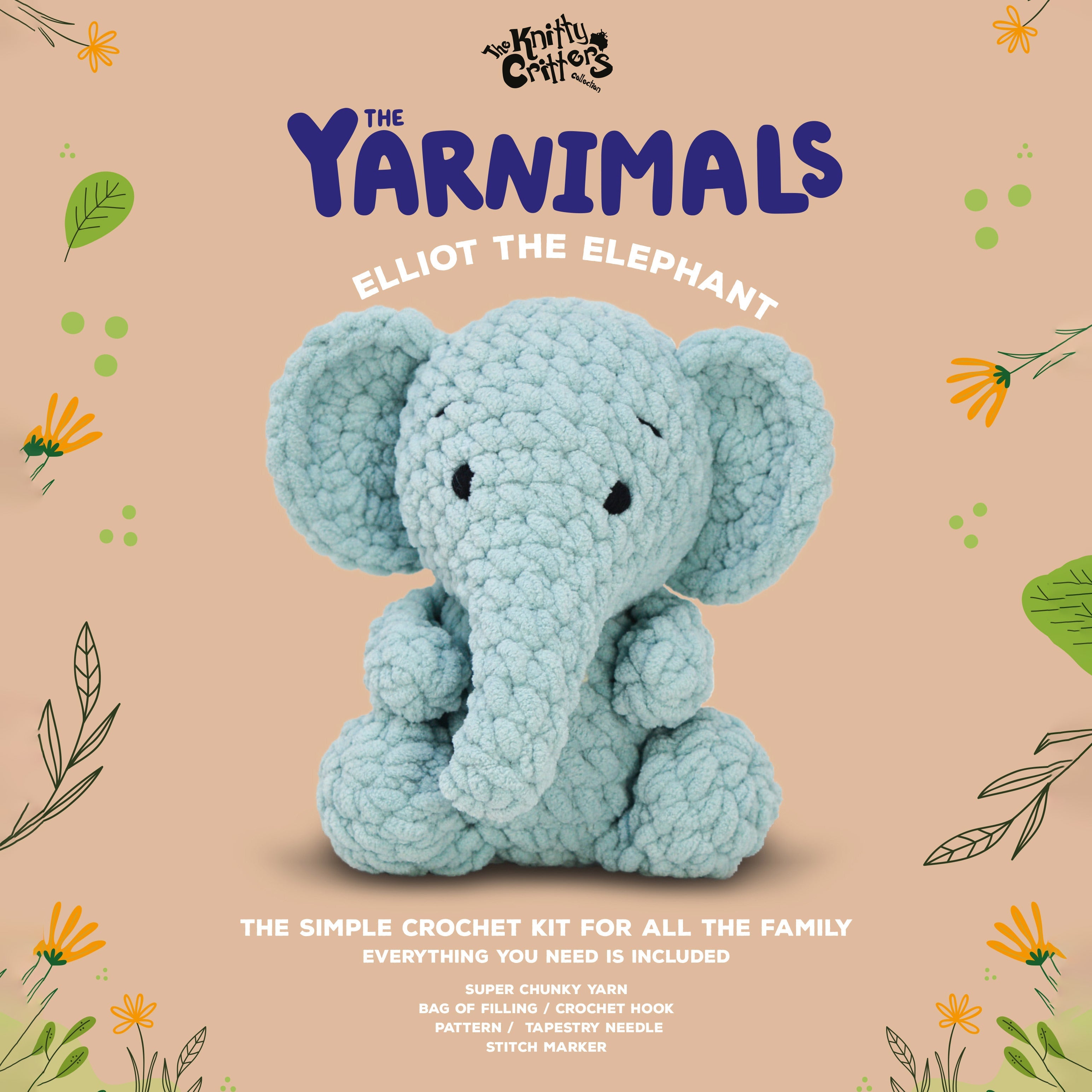 Knitty Critter Crochet Kit - Yarnimals - Elliot The Elephant – Creative ...
