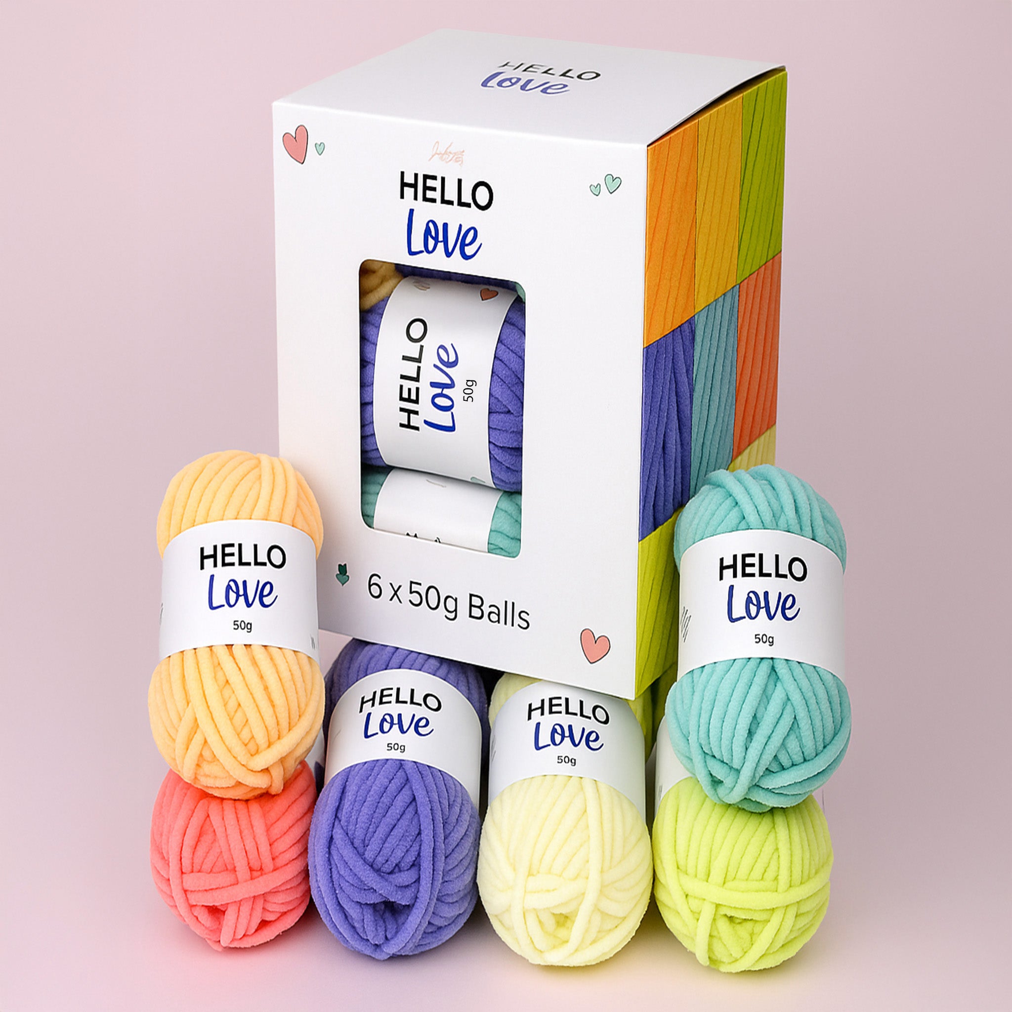 Hello Love Pastel Yarn Pack – 6 x 50g Soft Cotton Mix Balls – Creative ...